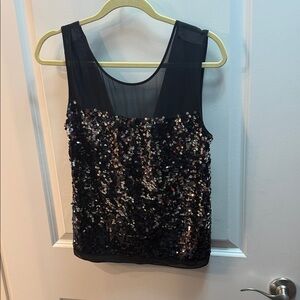 BCBGMAXAZRIA L Black Sequin and chiffon sleeveless scoop back Top - Women